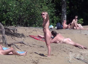 Oral pleasure on naked beach from spy
